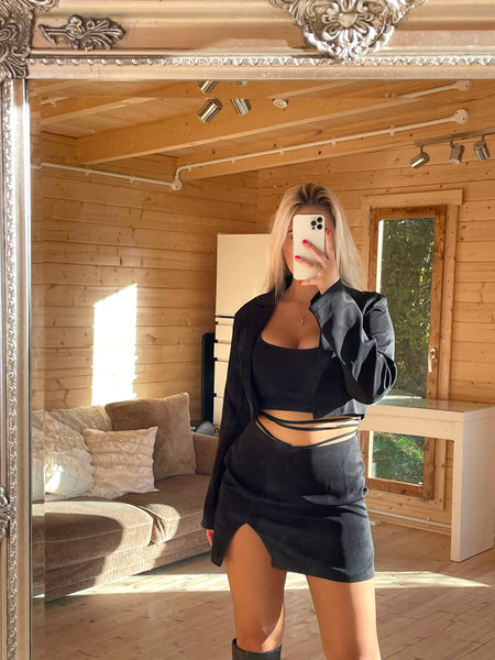 Black Cropped Suit Two Piece