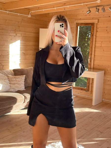 Black Cropped Suit Two Piece